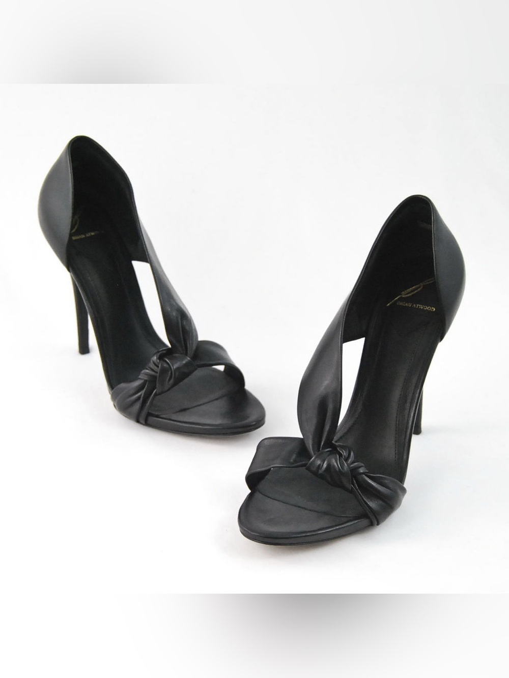 Brian Atwood Black Leather Knotted Open-Toe Stiletto Heels Pumps Sandals Sz 8